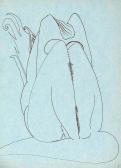 Torzó, 1970-es évek, tus, papír (könyvtári leírókarton), 21x15 cm