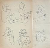 Firkák (Körülírt játékok a papíron), 1970-73 kl, tus, toll, papír, 29,5x33 cm (két részből!)