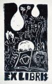 Ex libris, 1970 kl, linómetszet, papír, 9x5 cm / 178x125 mm