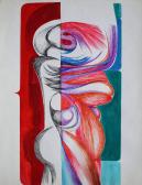 Bio trikolor, avagy többrétegű menetelő, 1970-es évek, színes tus és tinta, akvarell, szárazpecsét, papír, 45x35 cm