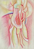 Leszedett gyümölcs, 1990 kl, kréta, színes ceruza, papír, 86x62 cm