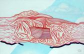Egy történet lefokozása, letakart emlékmű L. V. tanulmányi kísérletére, 2008 kl, akril, vászon, 130x200 cm